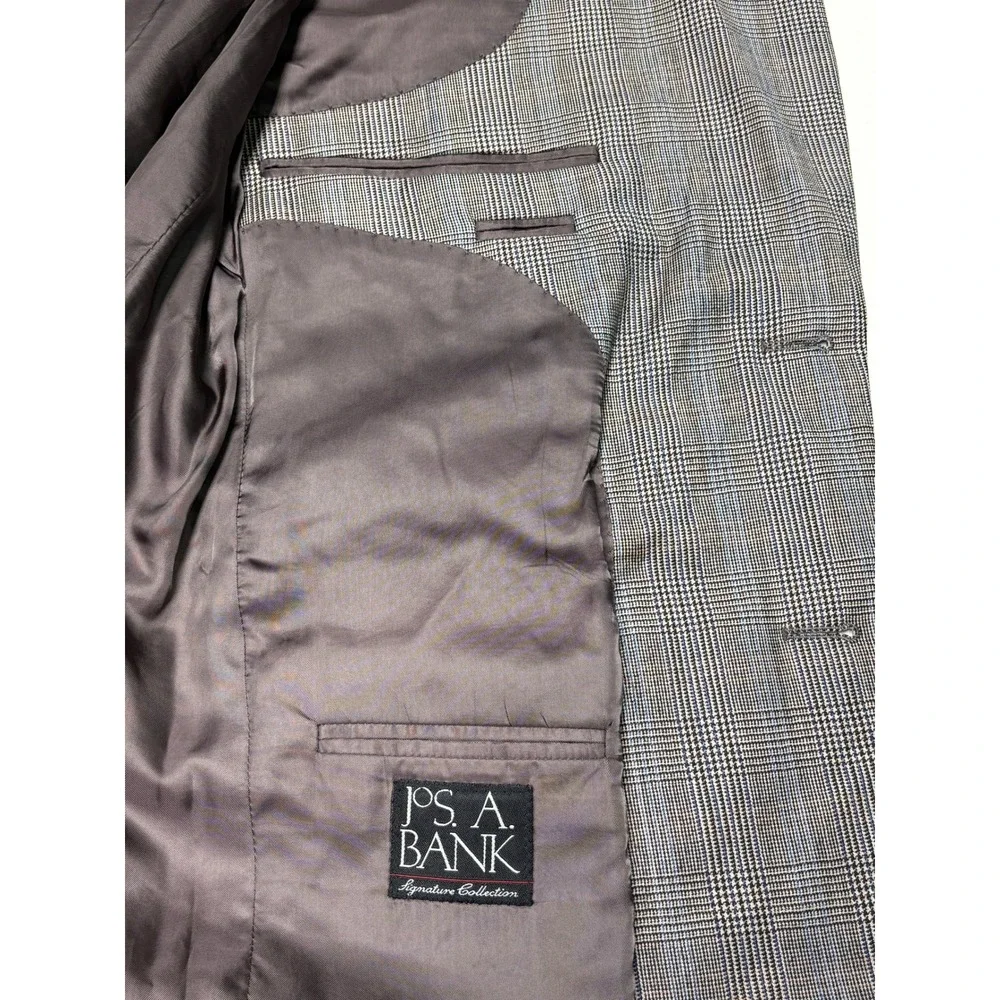 Jos A Bank Signature Collection Mens 40R W34 L30 Grey Plaid 100%‎ Wool 2Pc Suit